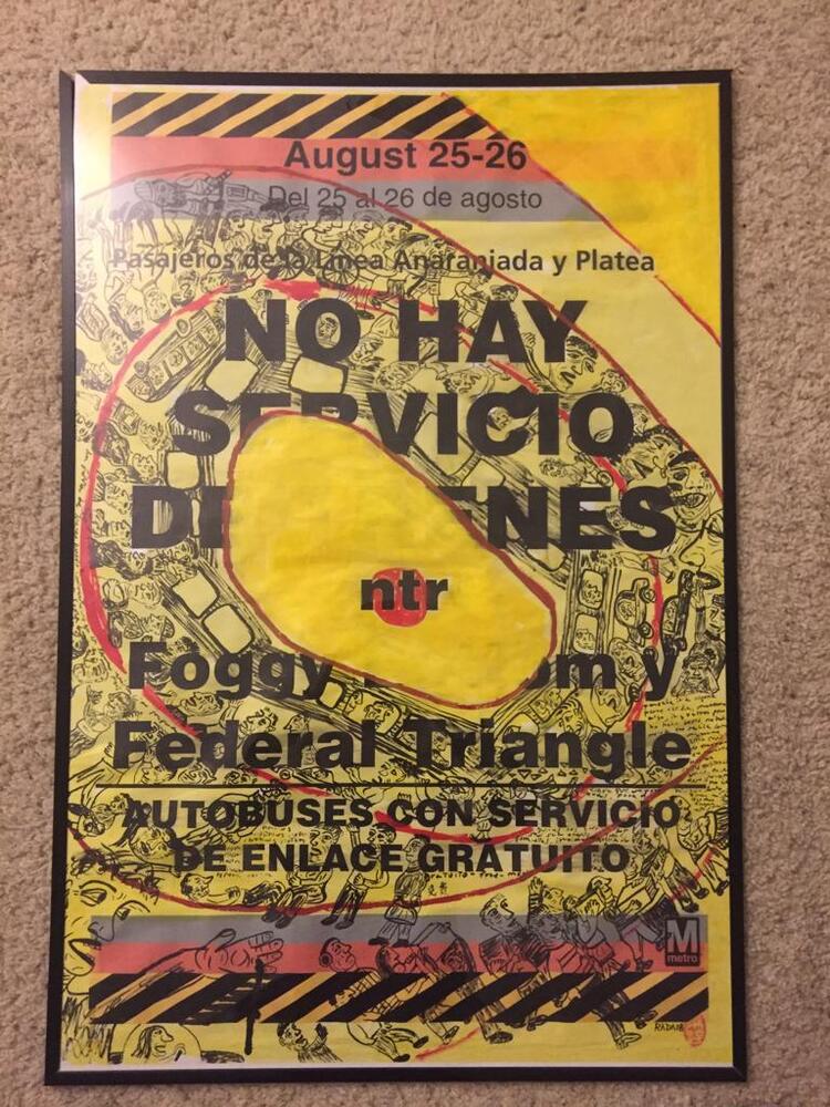 <b>No Hay Servicio</b><br>Técnica: Tinta china en afiche del metro, creyones, collage