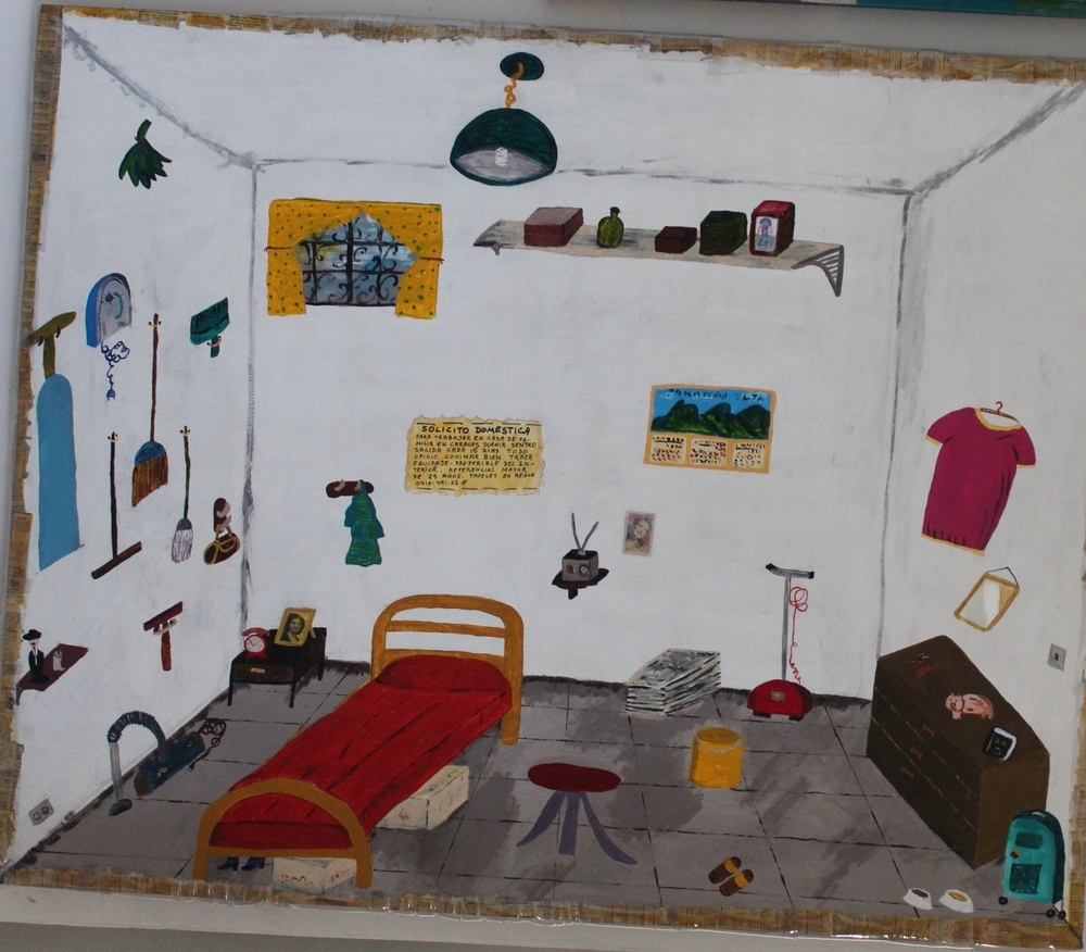 <b>El Cuarto de Servicio</b><br>Técnica: Tecnica mixa, acrilico sobre contraenchapado, collage, botellas de plastico<br>Dimensiones: 105x85cm<br>Año: 2015