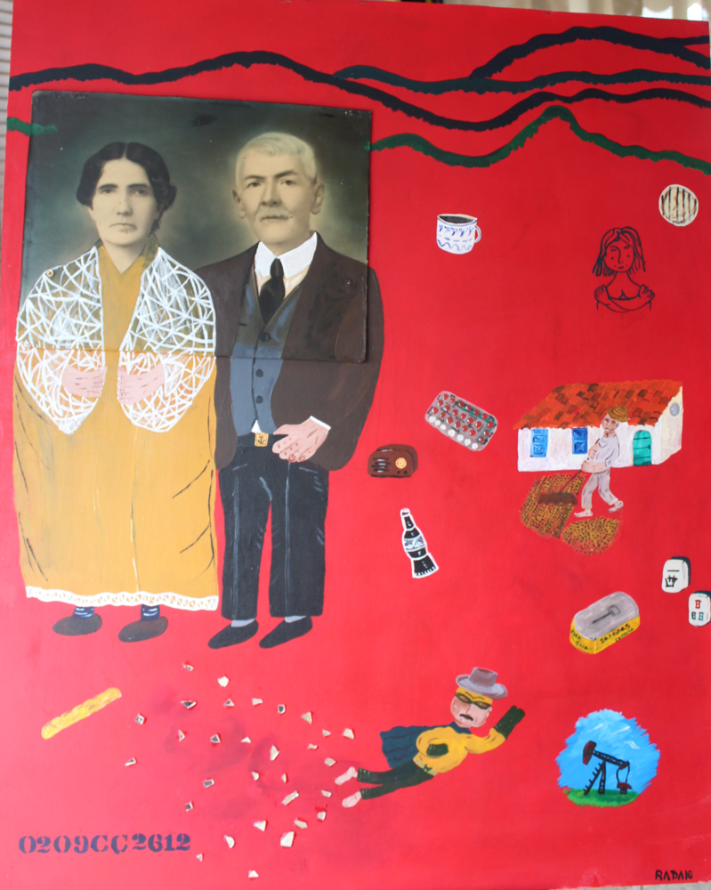 <b>Ma Evagenlina y Marco</b><br>Técnica: Tecnica mixa, acrilico sobre contraenchapado, espejitos<br>Dimensiones: 105x85cm<br>Año: 2015