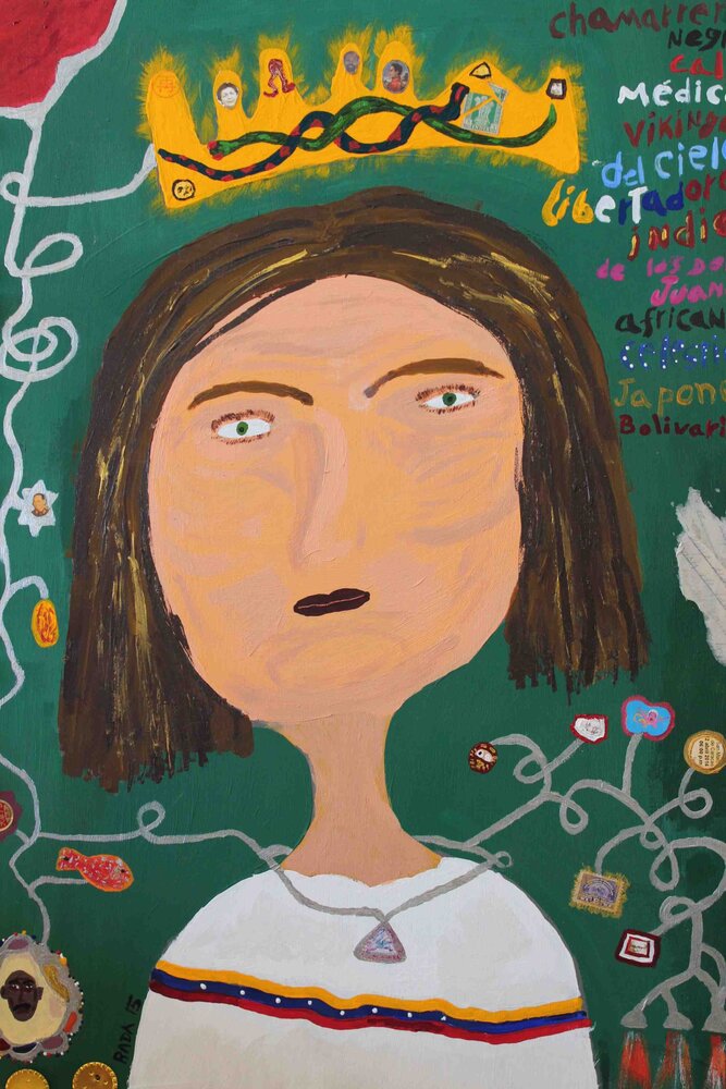 <b>Maria la O de chama</b><br>Técnica: Técnica mixta, acrílico sobre entraenchapado, collage<br>Dimensiones: 120x95cm<br>Año: 2013