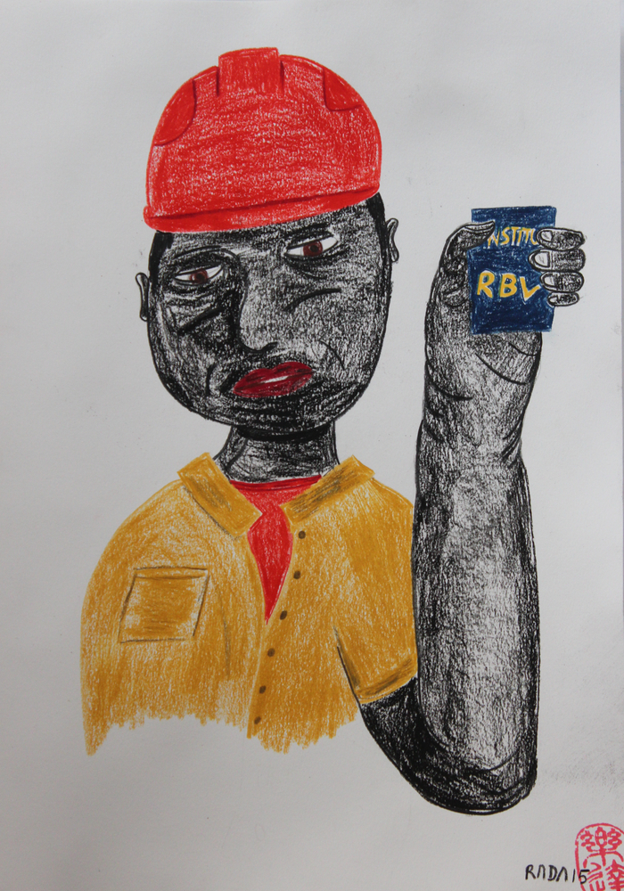 <b>Obrero 1</b><br>Técnica: Creyones y carboncillo sobre papel<br>Dimensiones: 30x41,5cm<br>Año: 2015